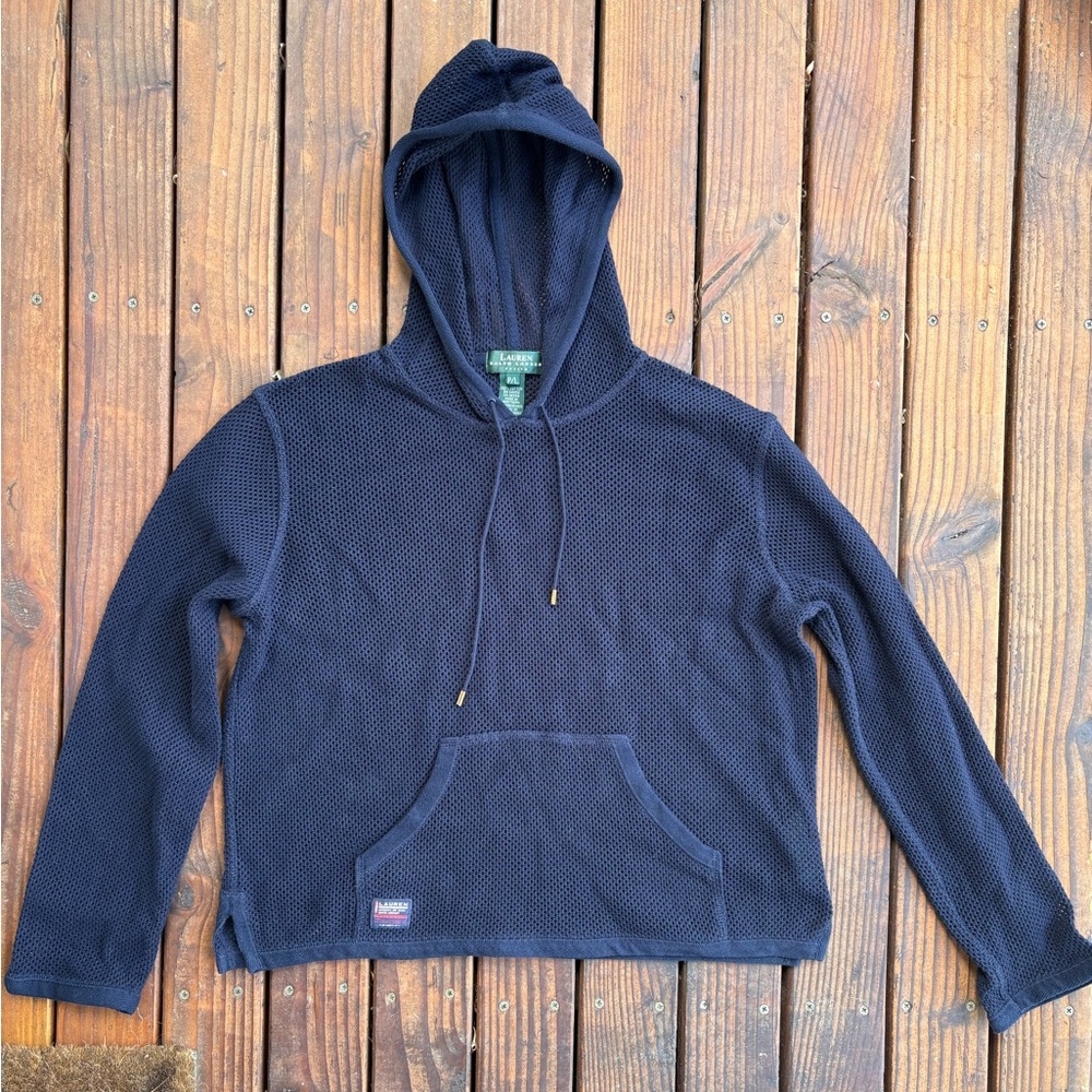 Lauren Ralph Lauren Mesh Hoodie Size L/P Summer Layering EUC